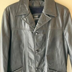 VINTAGE! Mens Leather Jacket Fleece Lined Black Button Down Size 42